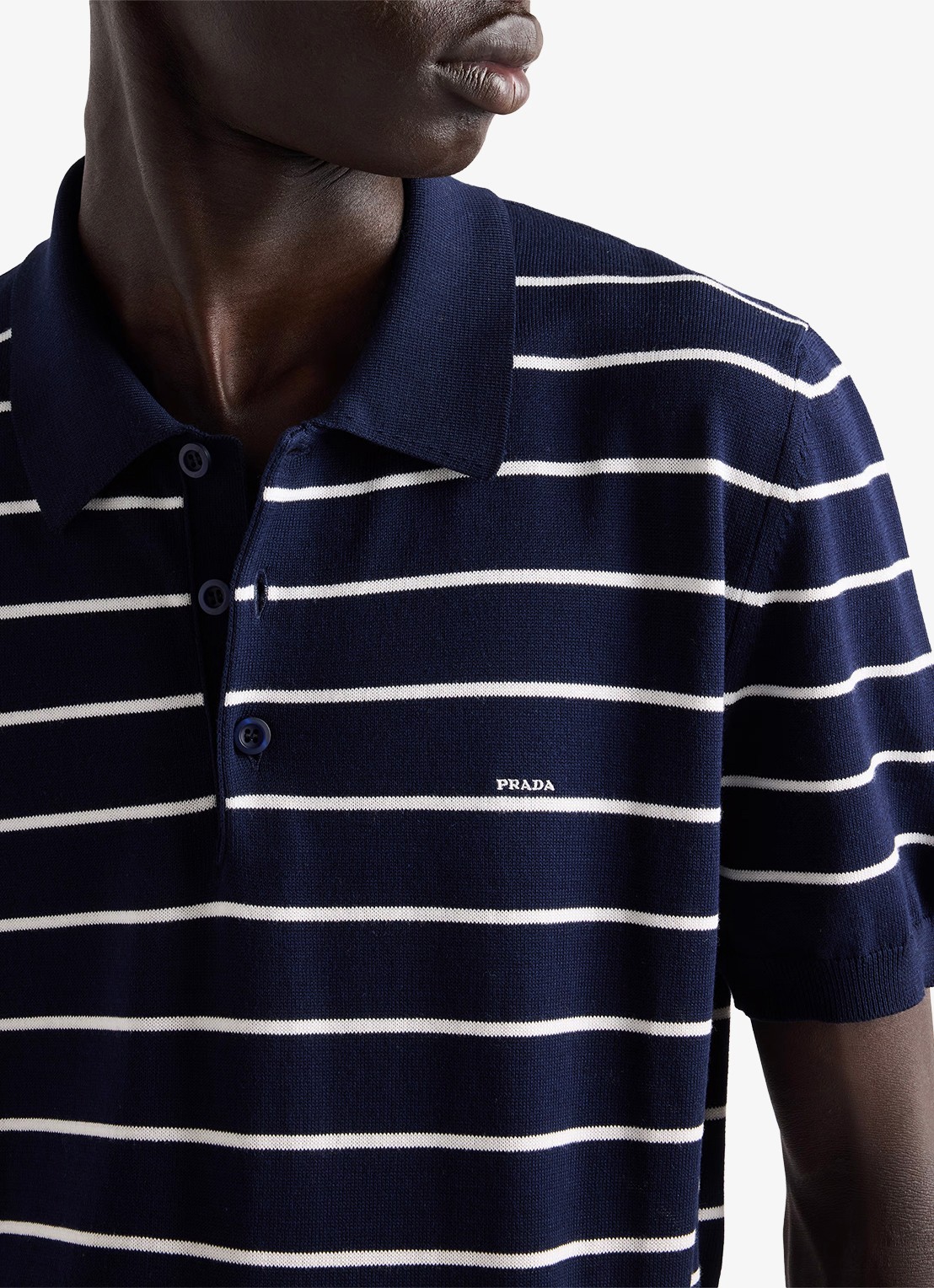 Prada Regular fit polo met streepprint - detail 3 blauw