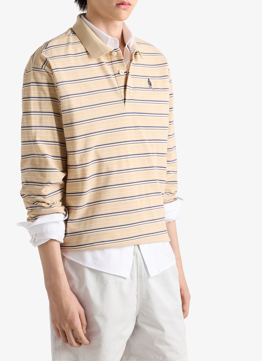 Prada Regular fit polo van piqué katoen met streepprint - detail beige
