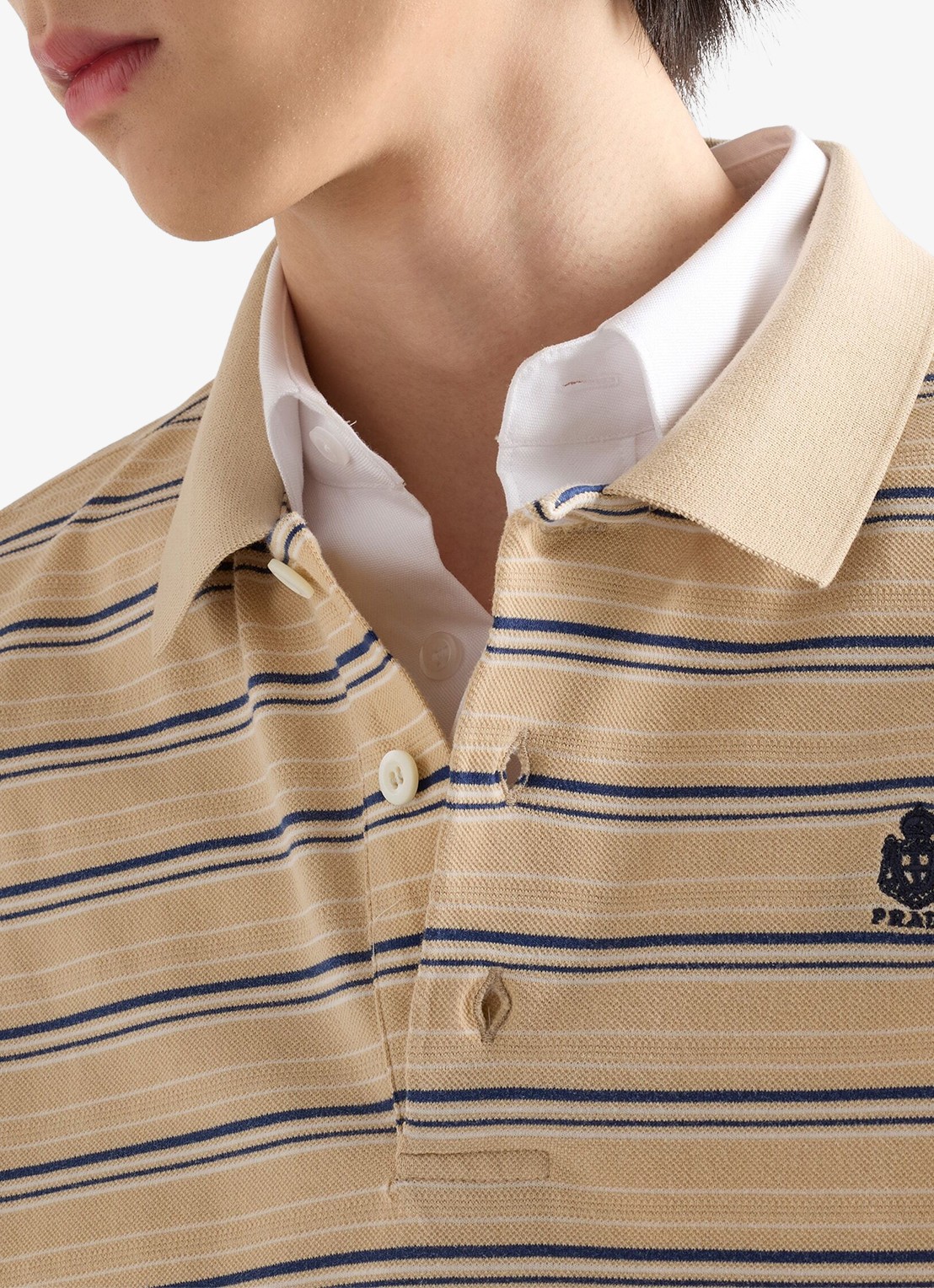 Prada Regular fit polo van piqué katoen met streepprint - detail 2 beige