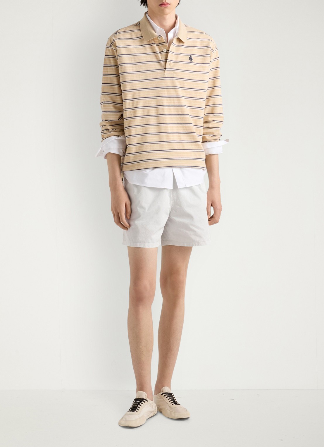 Prada Regular fit polo van piqué katoen met streepprint - voorkant 6 beige