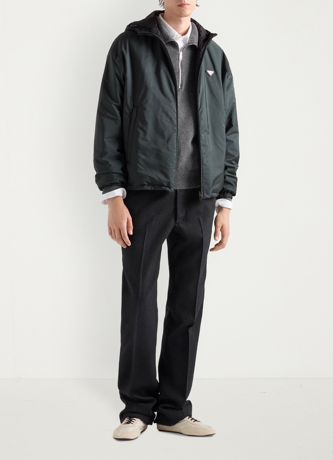 Prada Reversible Re-Nylon jack met ritszakken - voorkant 5 donkergroen