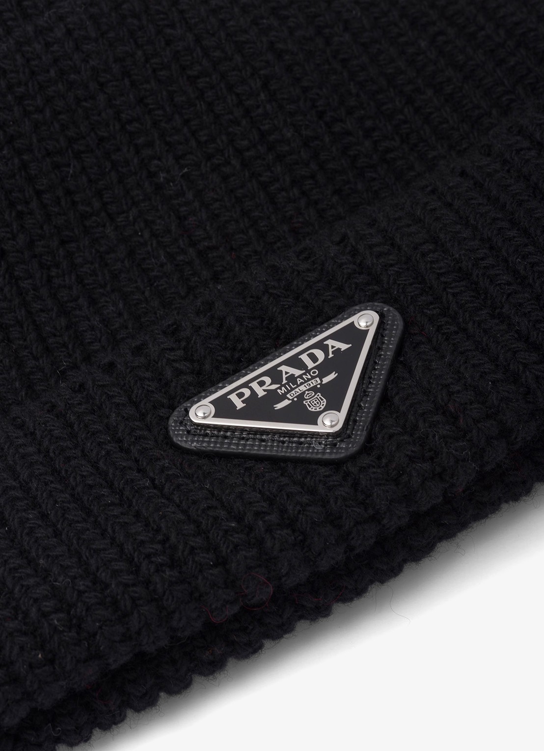 Prada Ribgebreide muts in kasjmierblend met logo - detail 2 zwart