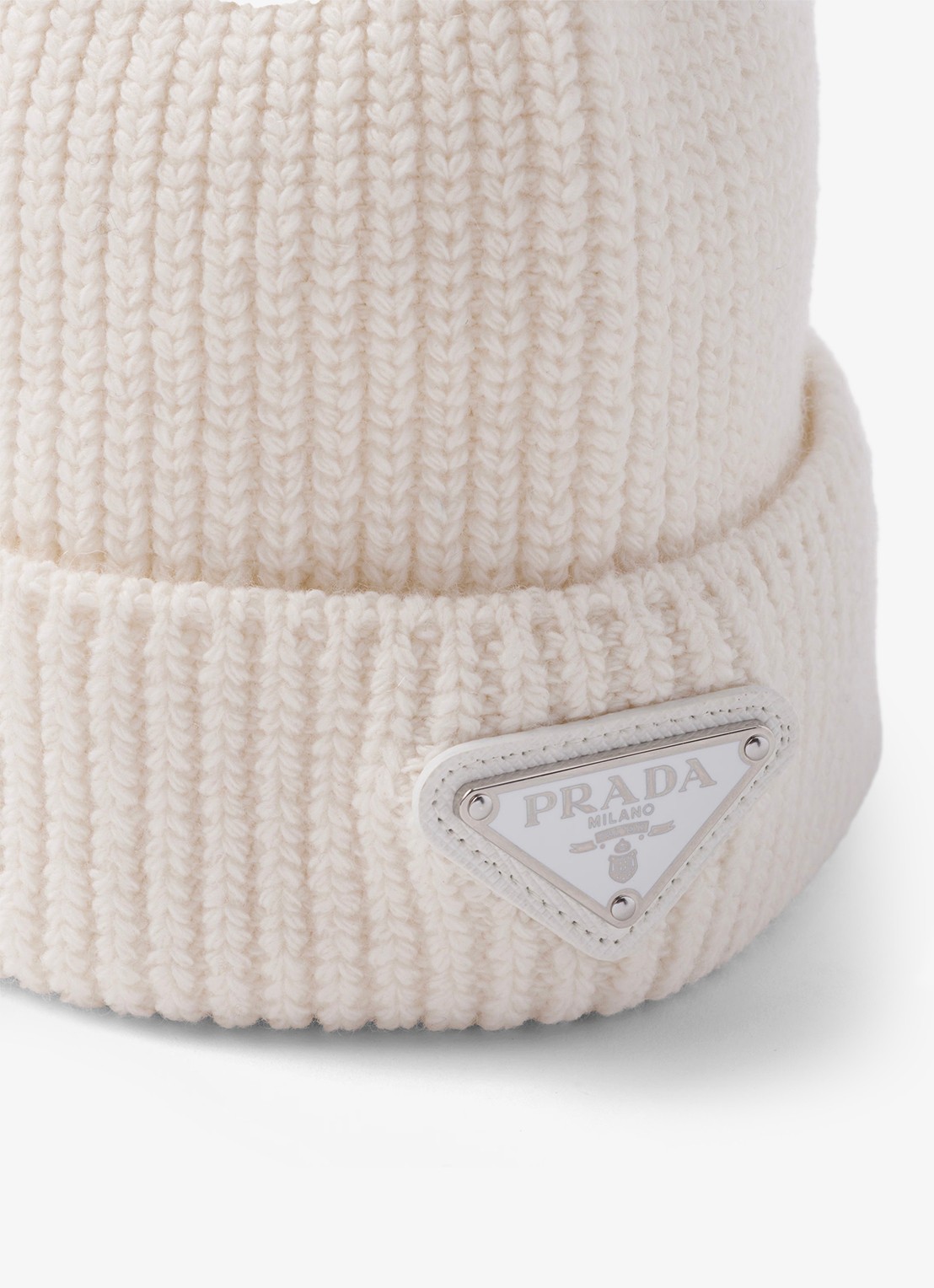 Prada Ribgebreide muts in kasjmierblend met logo - detail 2 wit
