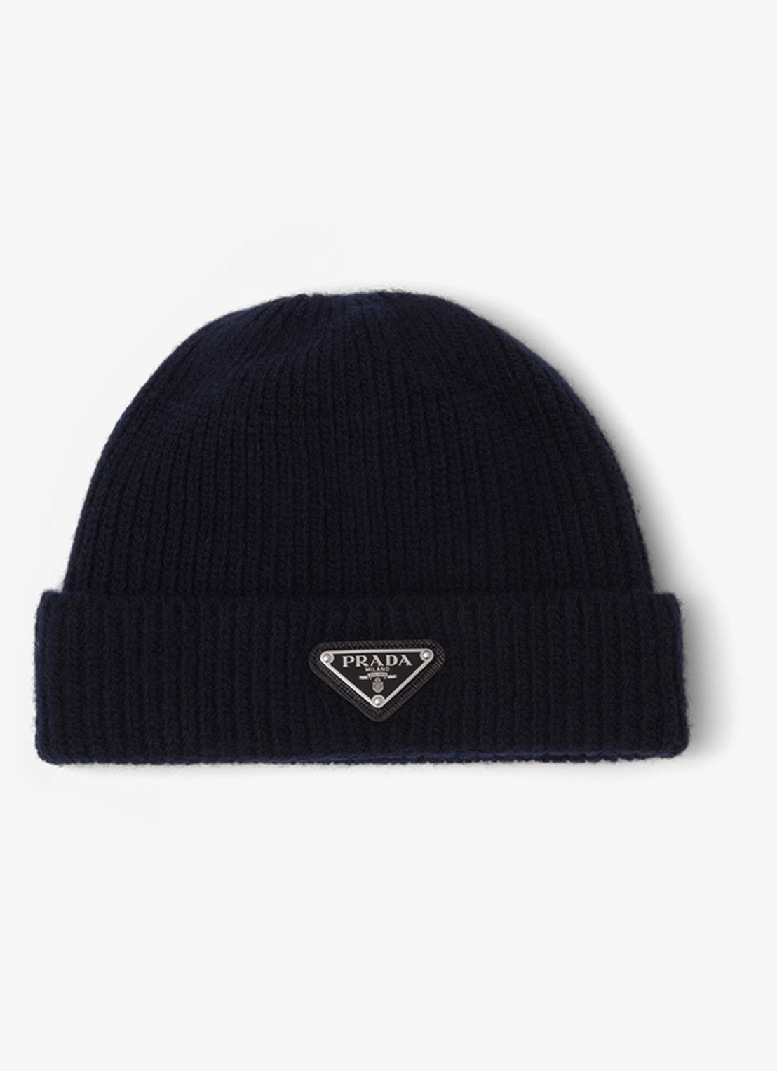 Prada Ribgebreide muts in kasjmierblend met logo - voorkant 2 donkerblauw