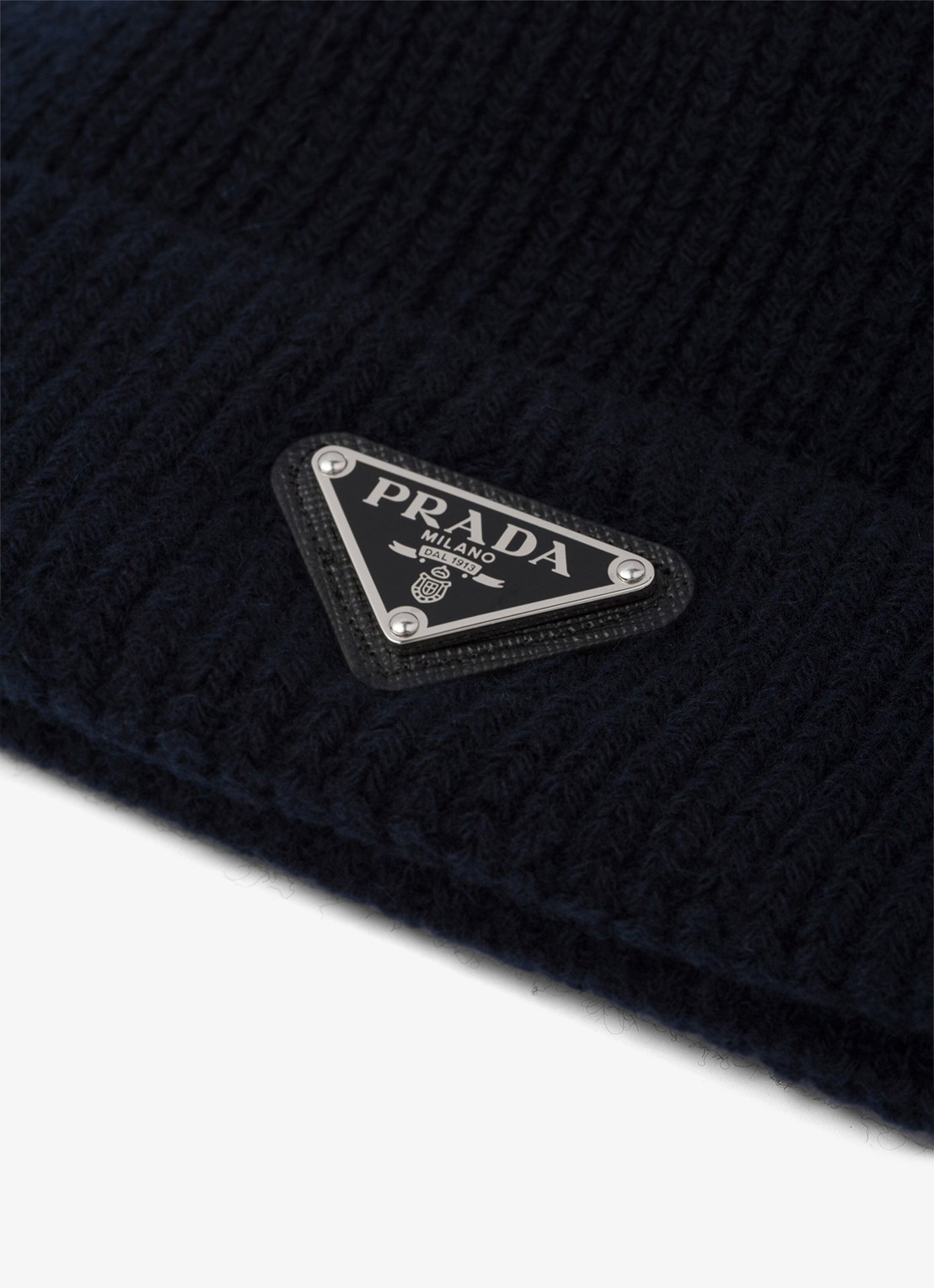 Prada Ribgebreide muts in kasjmierblend met logo - detail 2 blauw