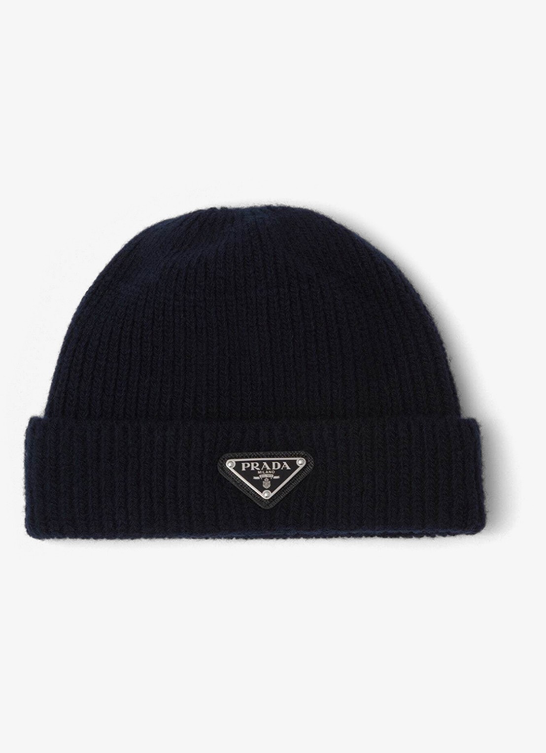 Prada Ribgebreide muts in kasjmierblend met logo - voorkant blauw