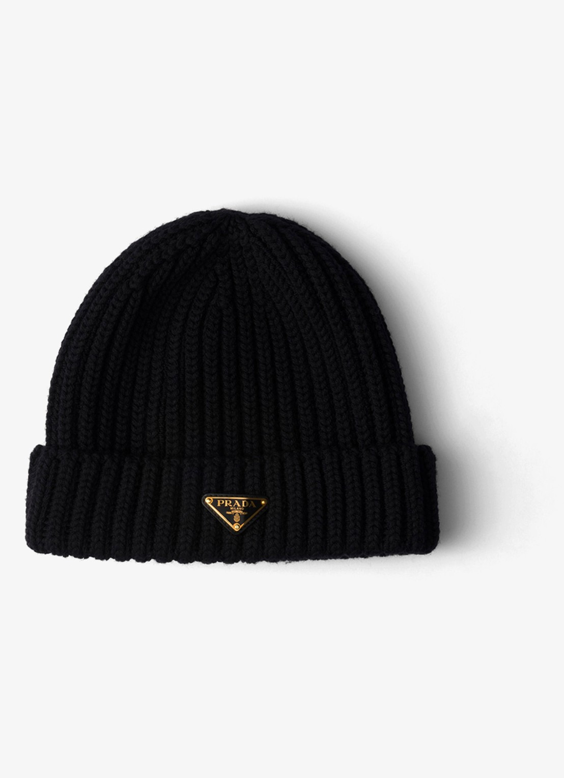 Prada Ribgebreide muts van scheerwol met logo - voorkant 2 zwart