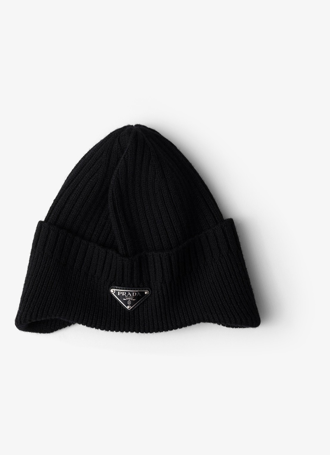 Prada Ribgebreide muts van scheerwol met logo - voorkant zwart