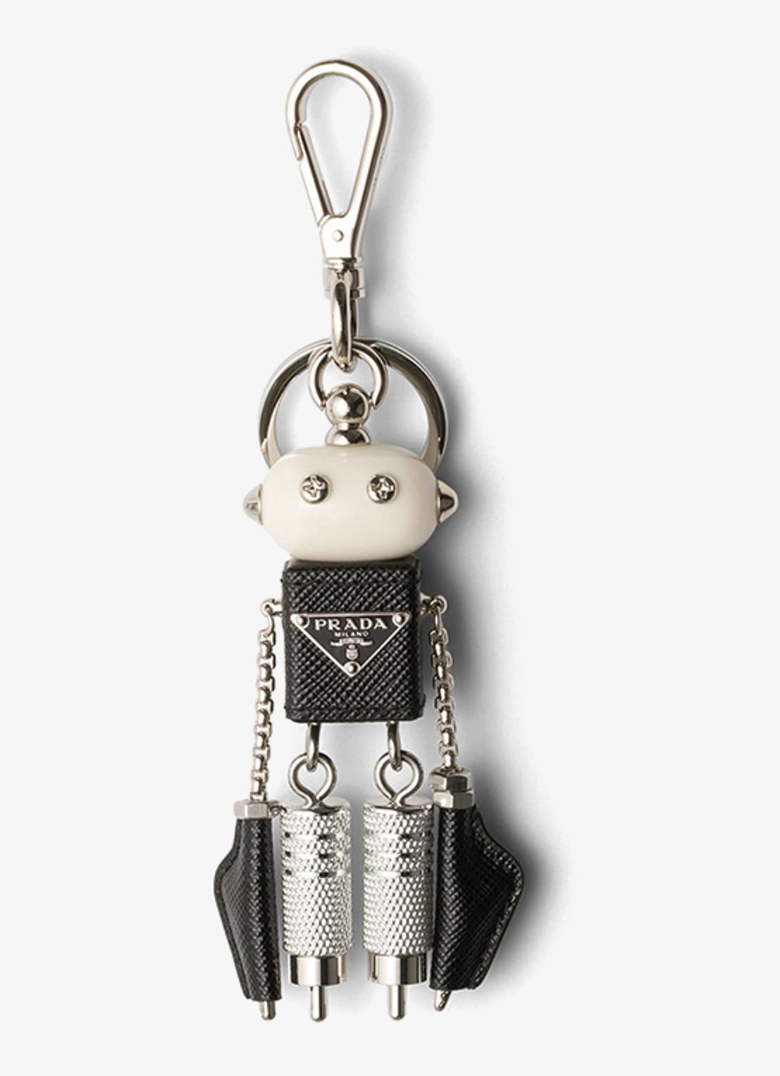 Prada Robot sleutelhanger met leren details - voorkant zilver