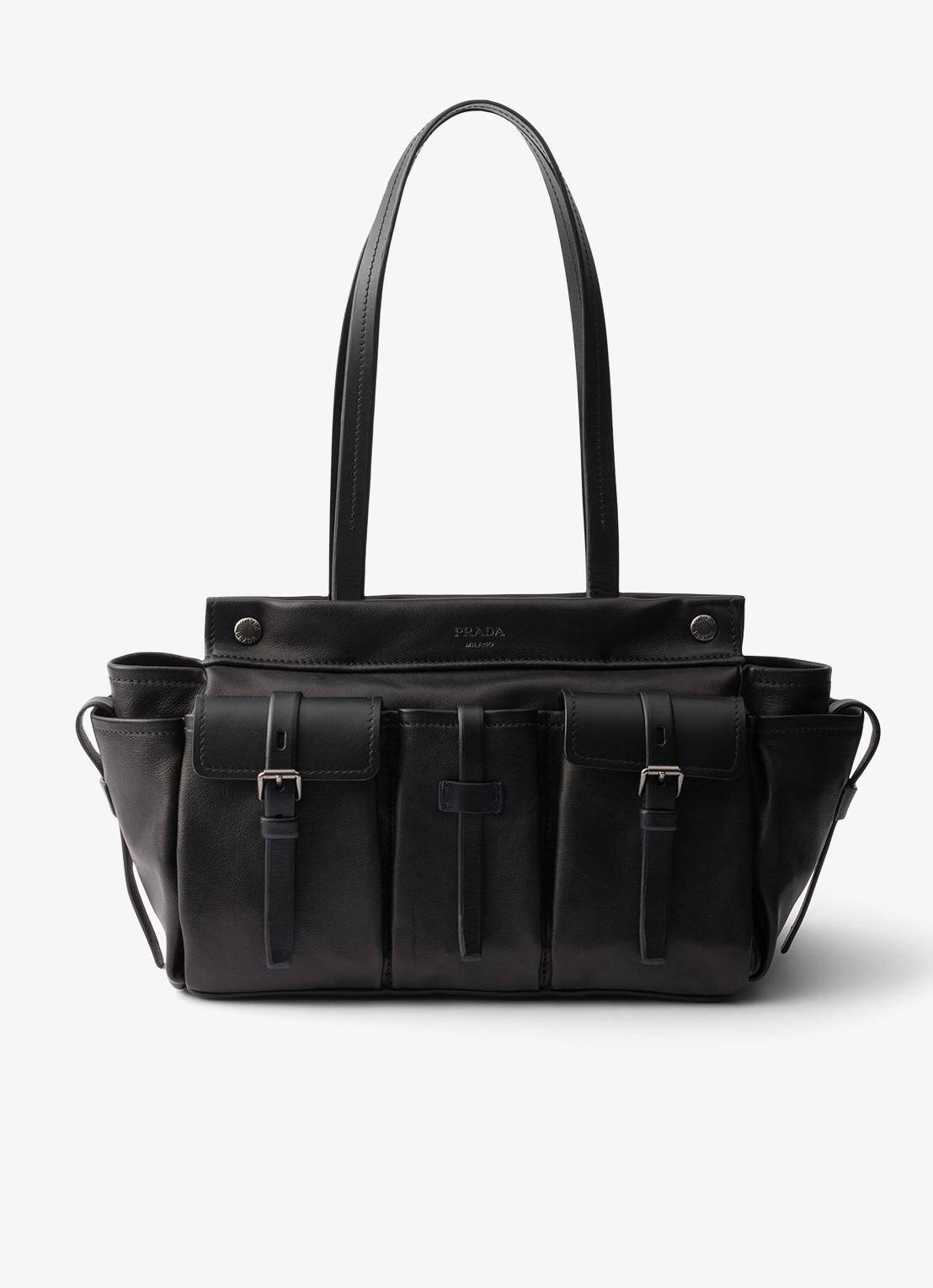 Prada Route Large schoudertas van leer - voorkant 6 zwart
