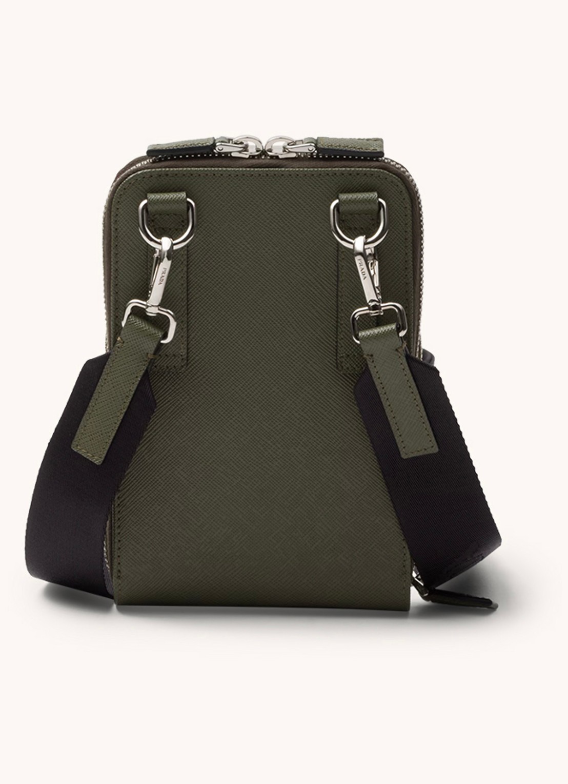 Prada Saffiano crossbody telefoonhoes van leer - achterkant 3 legergroen
