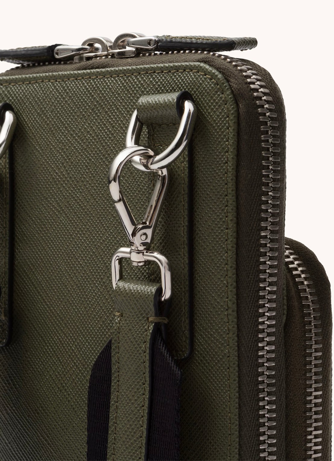 Prada Saffiano crossbody telefoonhoes van leer - detail 5 legergroen