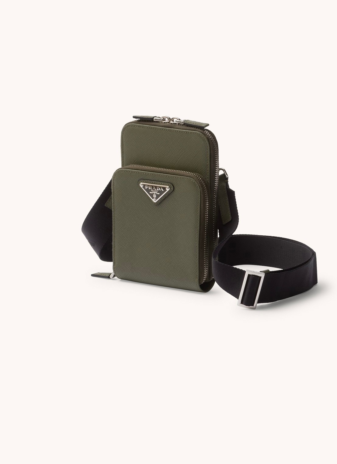 Prada Saffiano crossbody telefoonhoes van leer - voorkant 2 legergroen