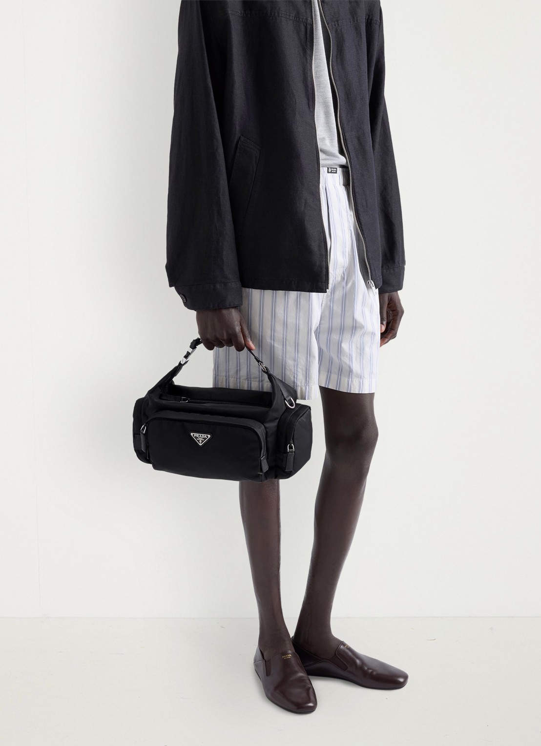 Prada Schoudertas met details van leer - detail 7 zwart