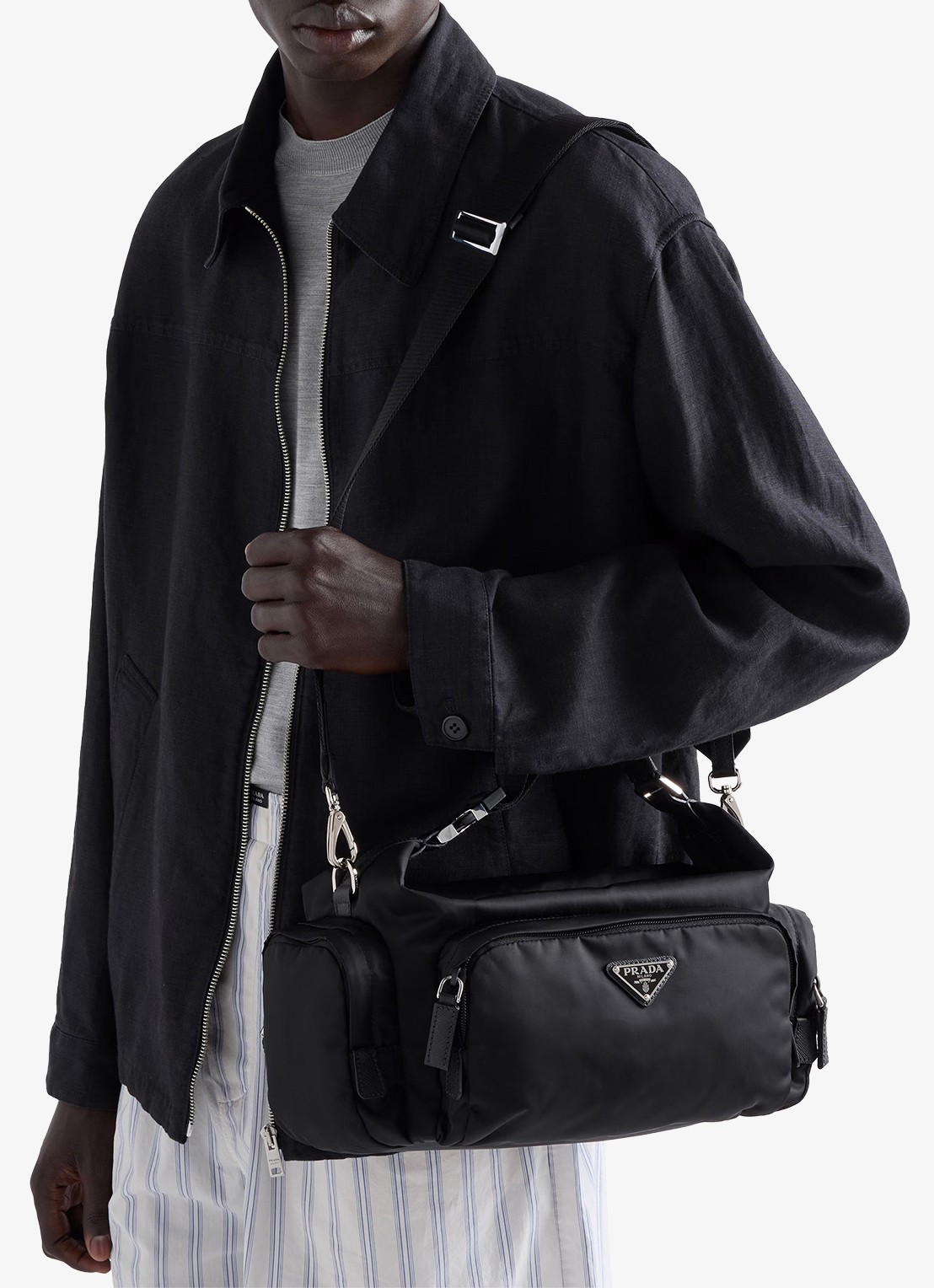 Prada Schoudertas met details van leer - voorkant 3 zwart