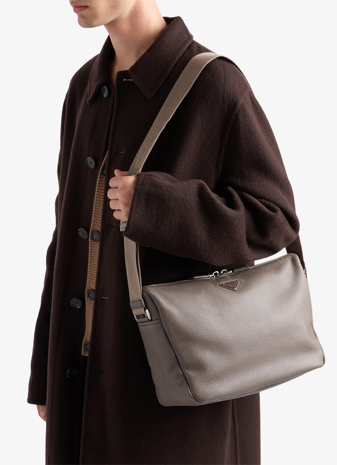 Prada Schoudertas van kalfsleer - voorkant 3 taupe