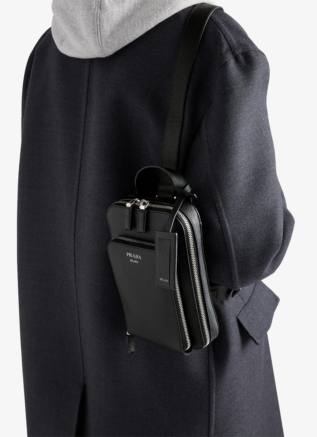 Prada Schoudertas van kalfsleer - voorkant 7 zwart