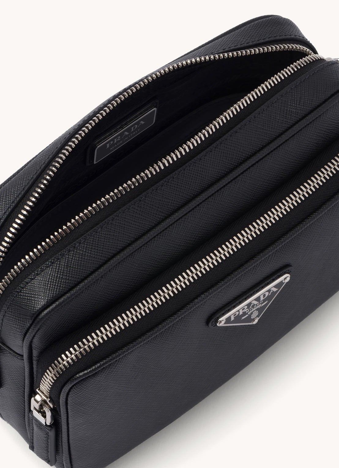 Prada Schoudertas van leer met afneembare schouderriem - detail 3 zwart