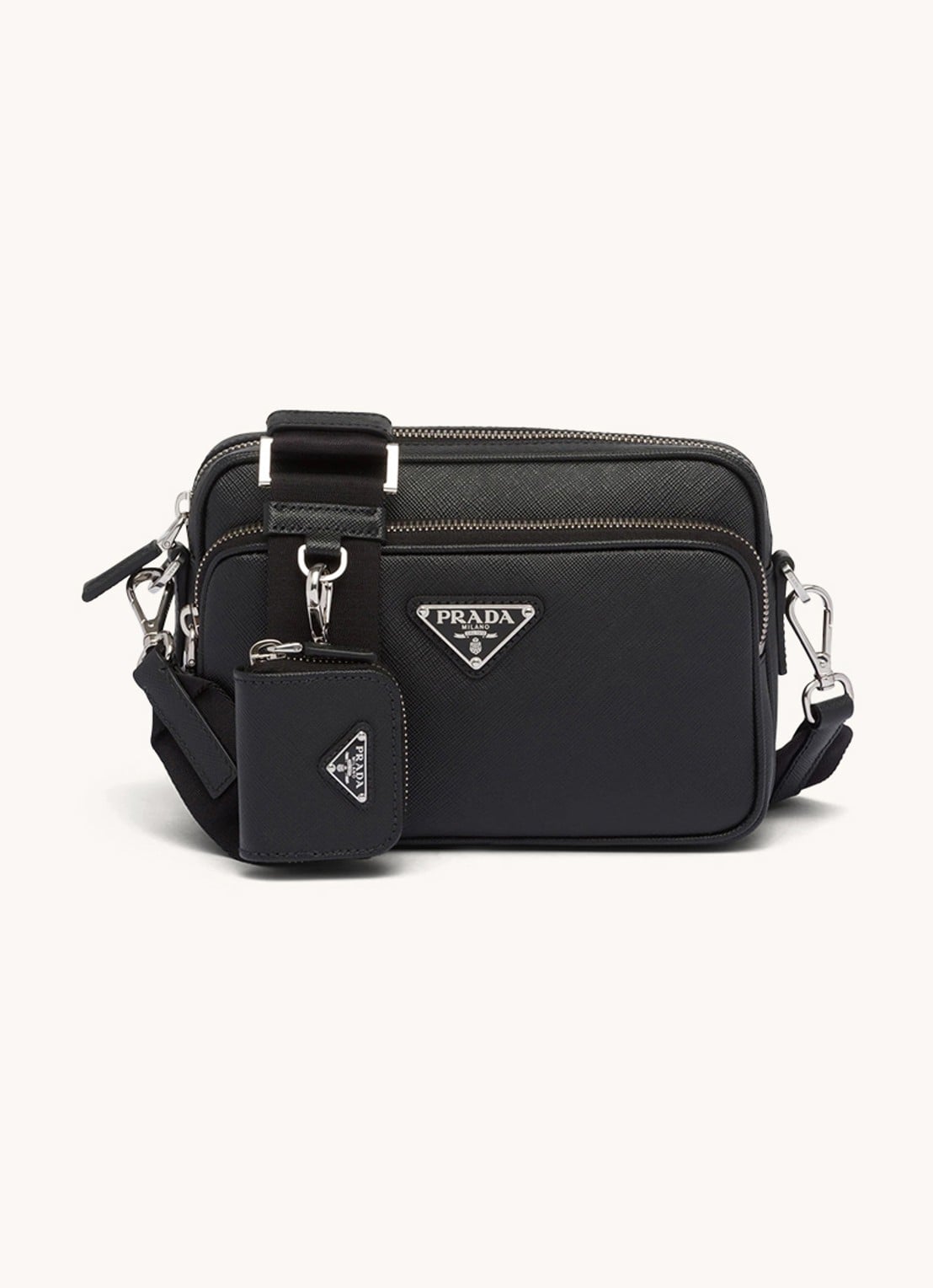Prada Schoudertas van leer met afneembare schouderriem - voorkant 6 zwart