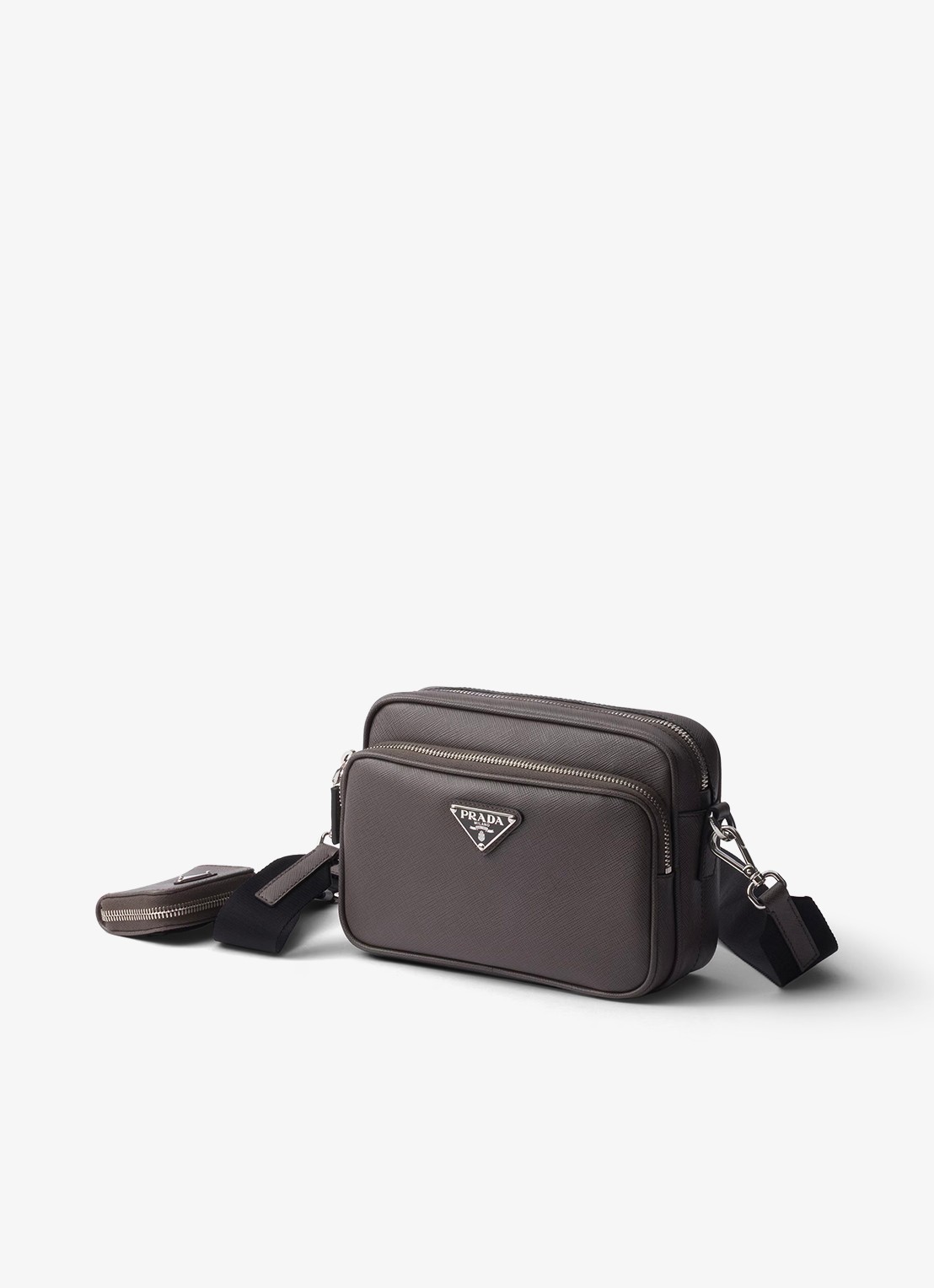Prada Schoudertas van leer met afneembare schouderriem - detail 3 donkergrijs