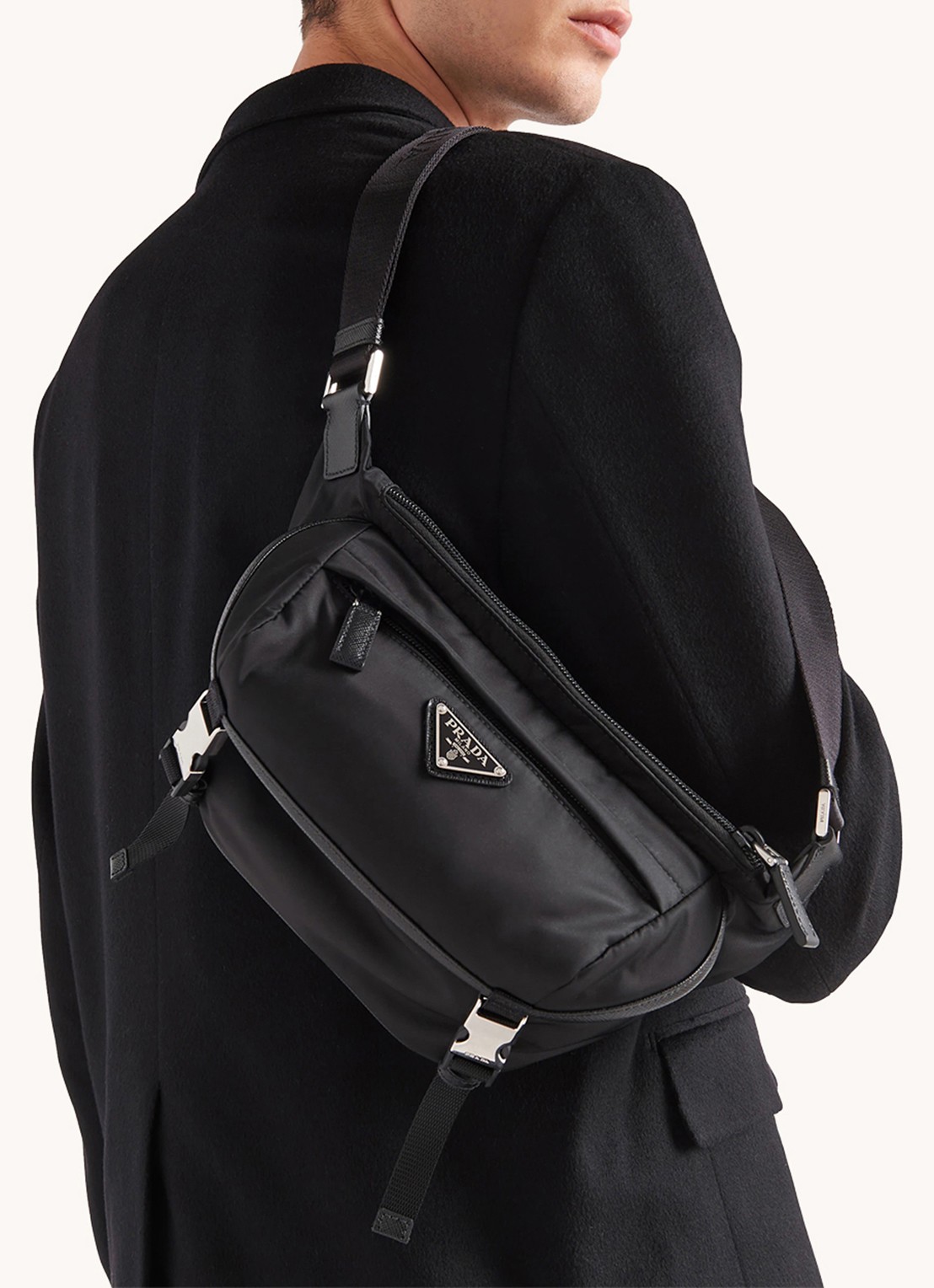 Prada Schoudertas van leer - voorkant 7 zwart