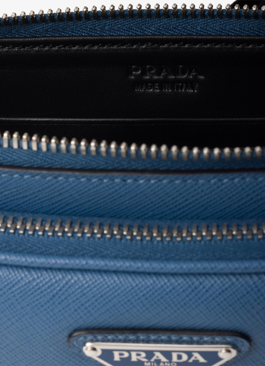 Prada Schoudertas van leer - detail 2 staalblauw