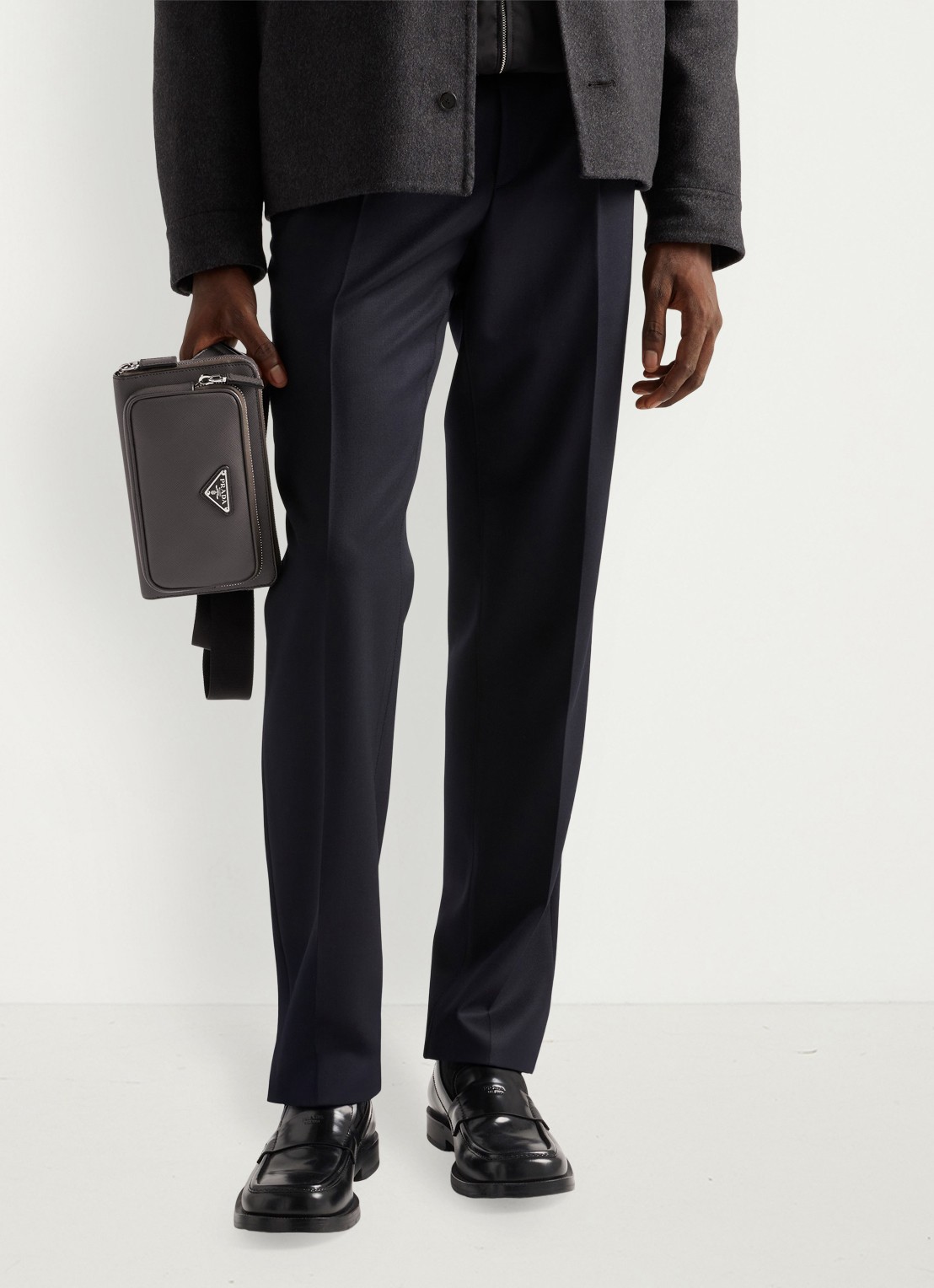 Prada Schoudertas van leer - voorkant 3 donkergrijs