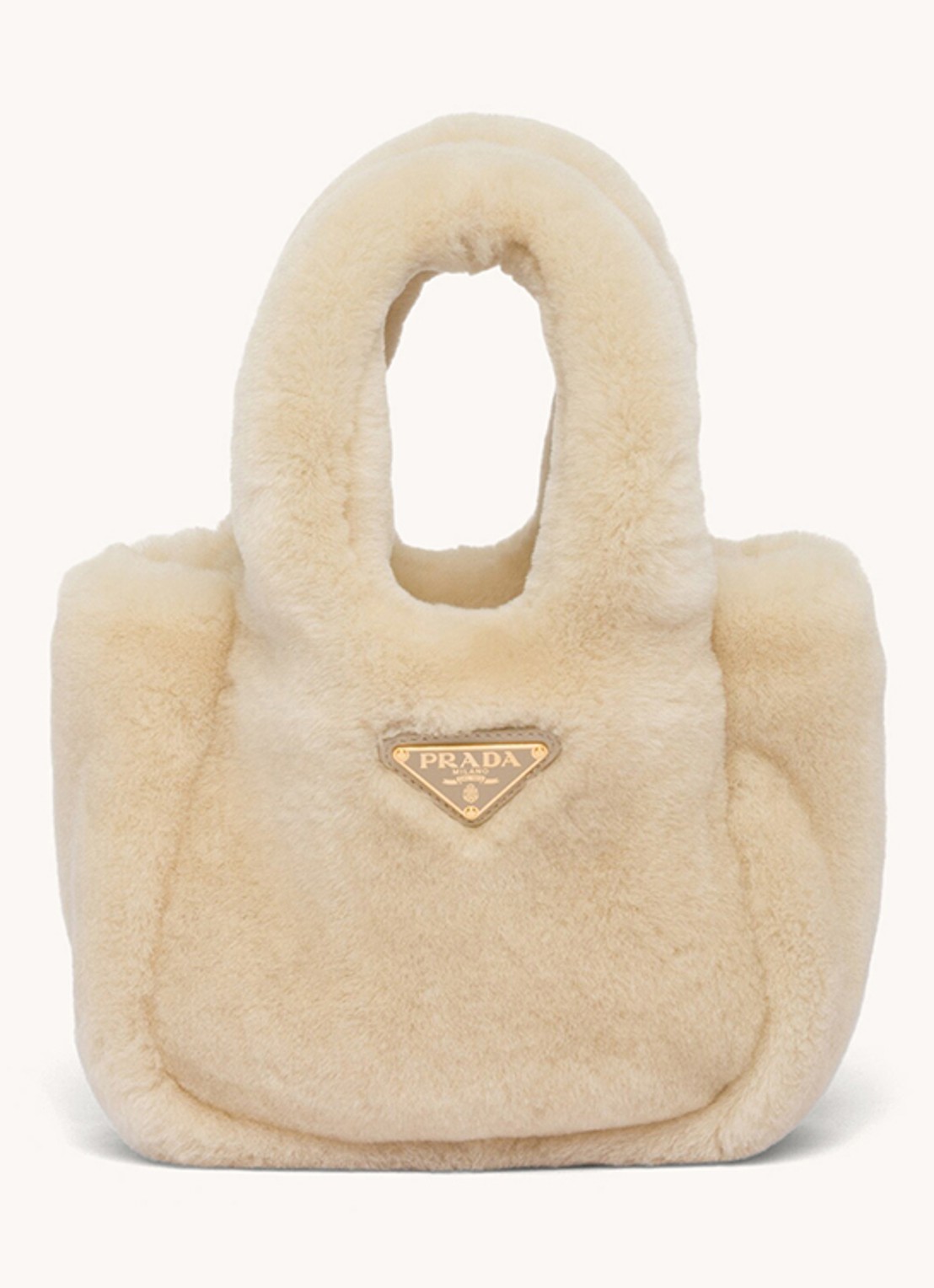Prada Shearling mini handtas met schapenvacht - voorkant 3 creme