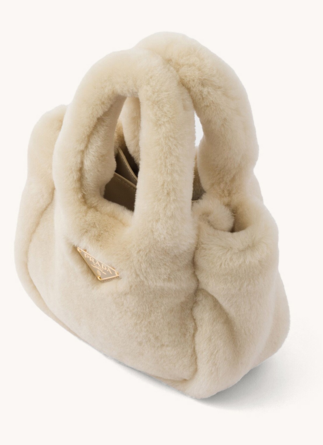 Prada Shearling mini handtas met schapenvacht - voorkant 4 creme