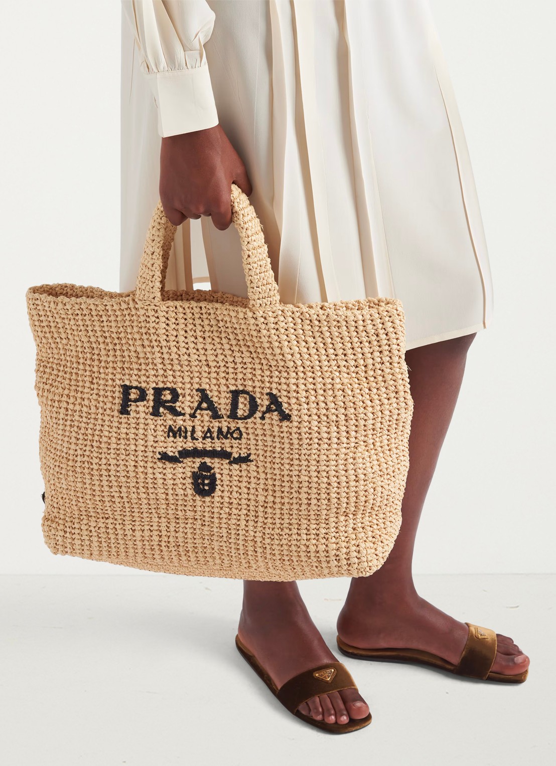 Prada Shopper van crochet met logo - voorkant 7 lichtbruin