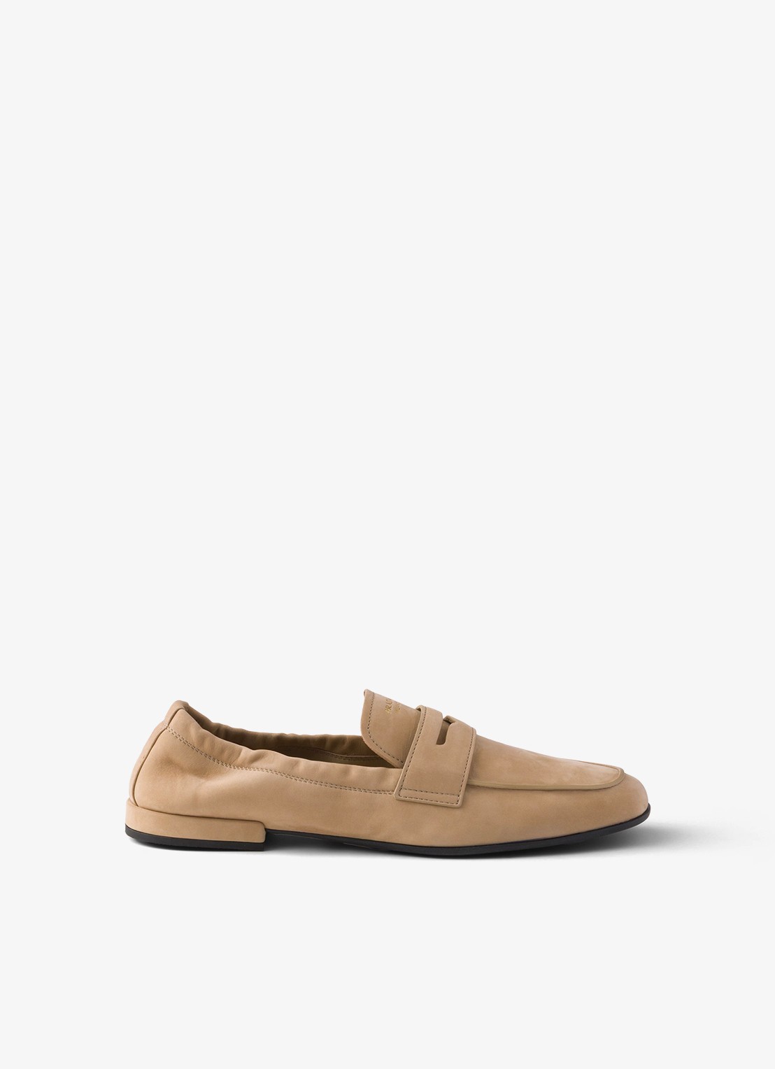 Prada Shuffle loafer van nubuck - voorkant beige