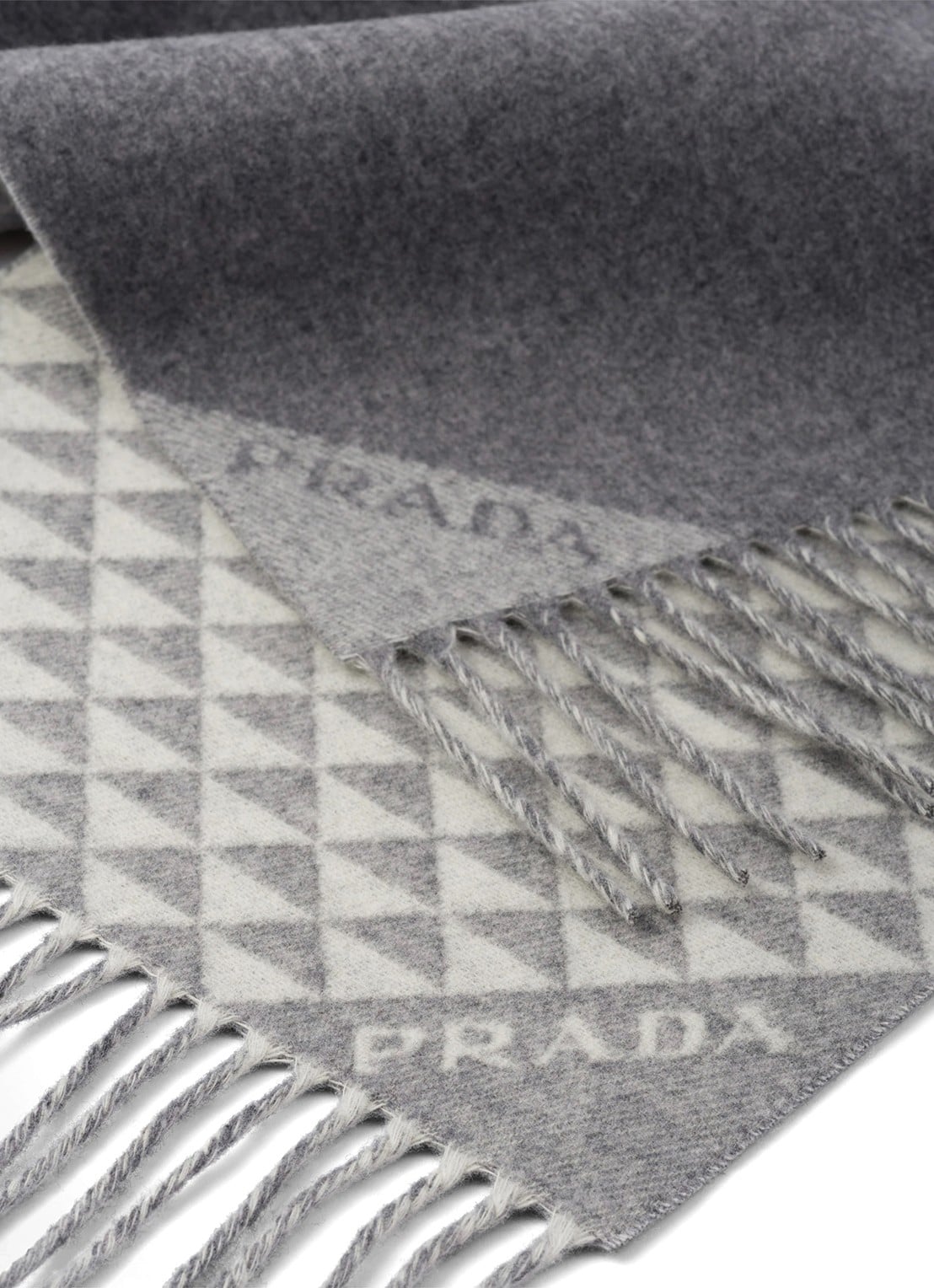 Prada Sjaal in kasjmierblend met grafische print 190 x 30 cm - voorkant 2 lichtgrijs
