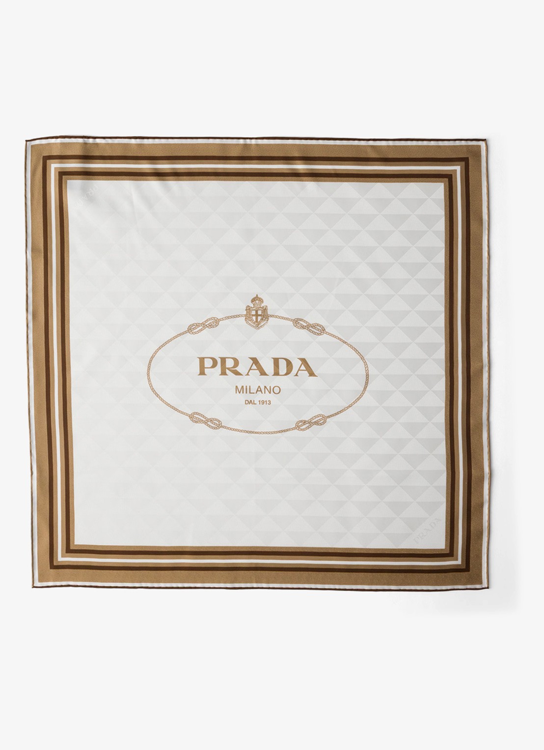 Prada Sjaal van zijde met logoprint 55 x 55 cm - voorkant beige