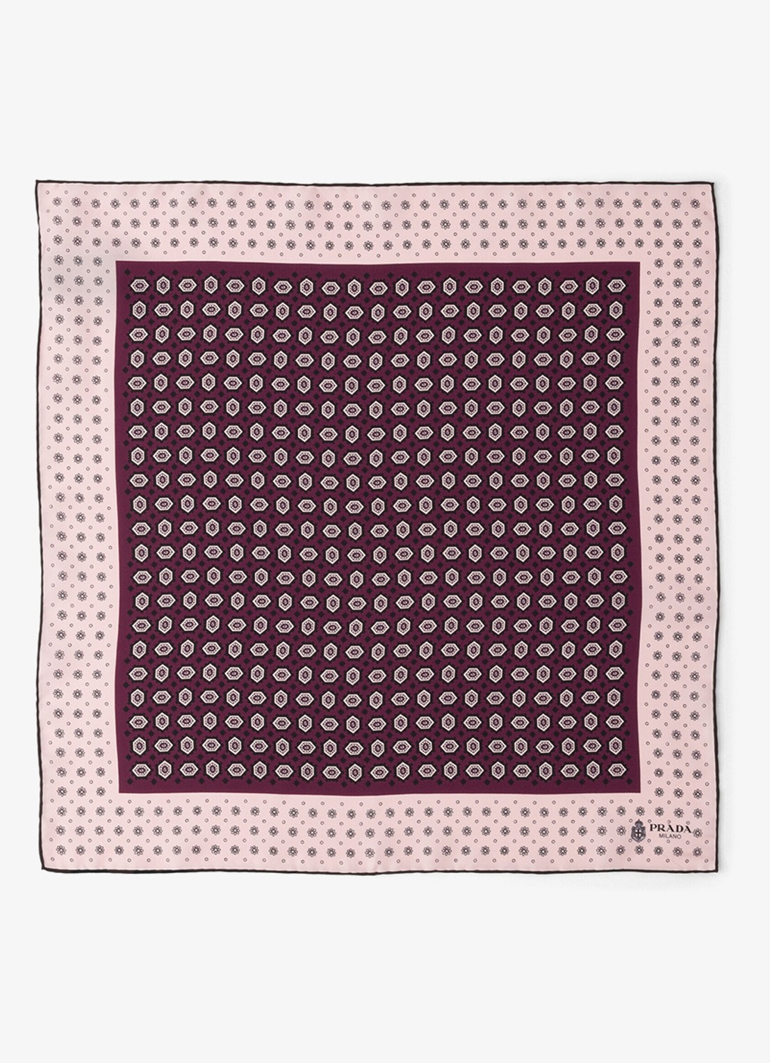 Prada Sjaal van zijde met paisley dessin 55 cm - voorkant 2 bordeauxrood