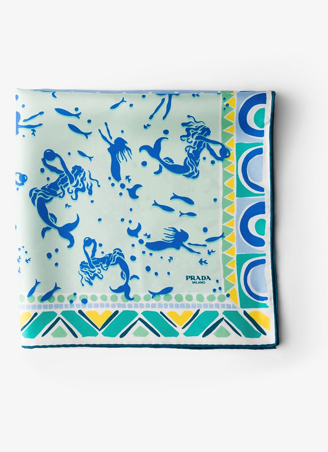Prada Sjaal van zijde met print 55 x 55 cm - voorkant 3 light blue