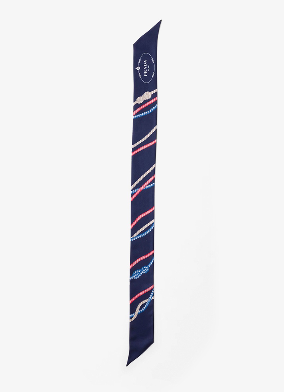 Prada Sjaal van zijde met print 85 x 6 cm - voorkant donkerblauw