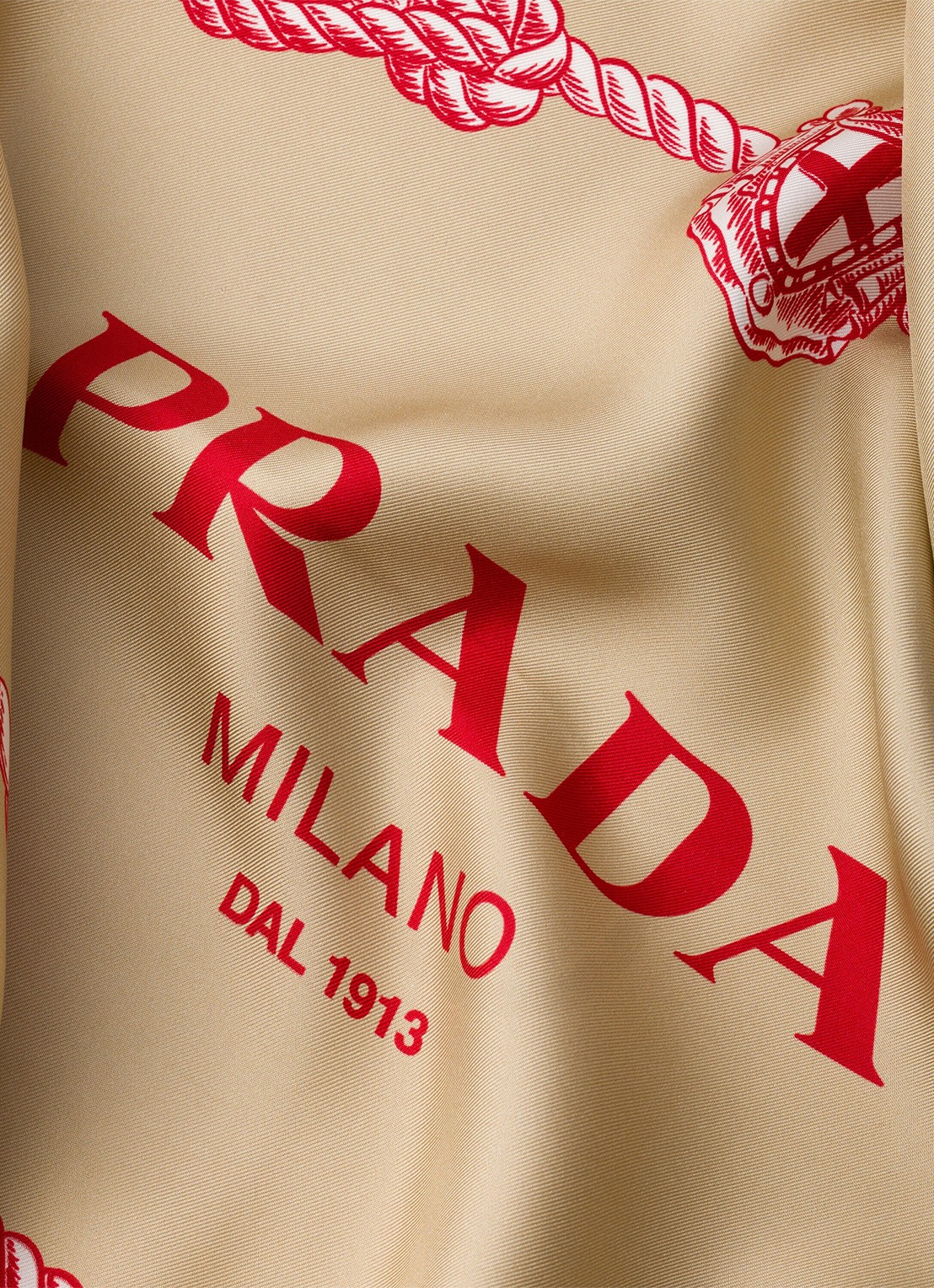 Prada Sjaal van zijde met print 90 x 90 cm - detail beige