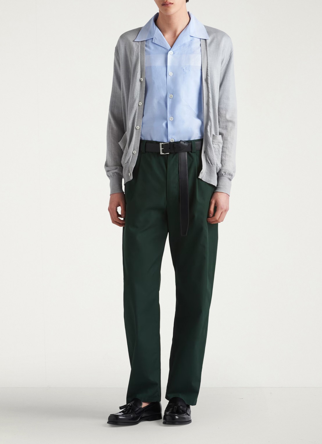Prada Slim fit pantalon met plooidetail - voorkant 6 donkergroen