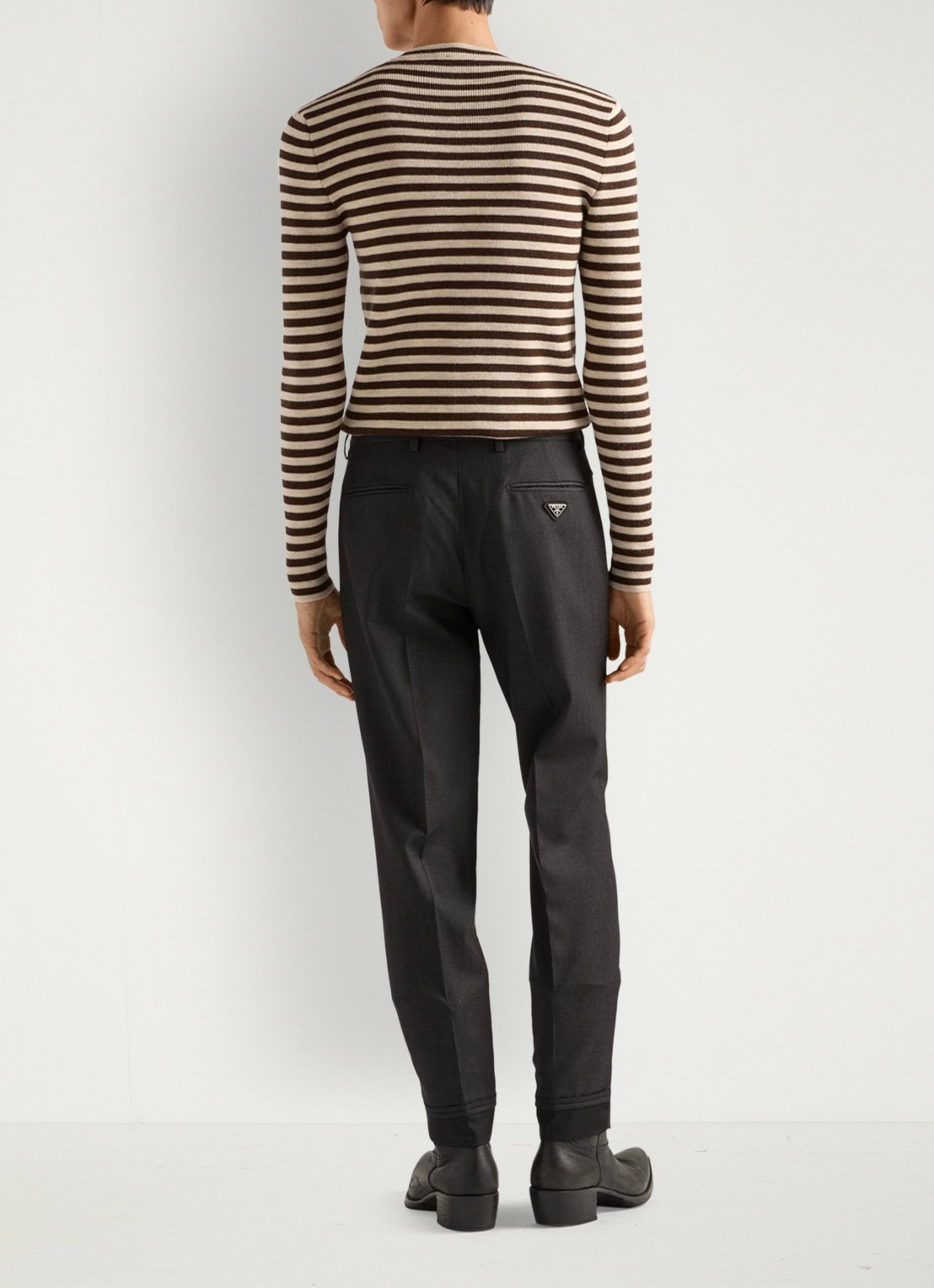 Prada Slim fit pantalon van scheerwol - achterkant 4 antraciet