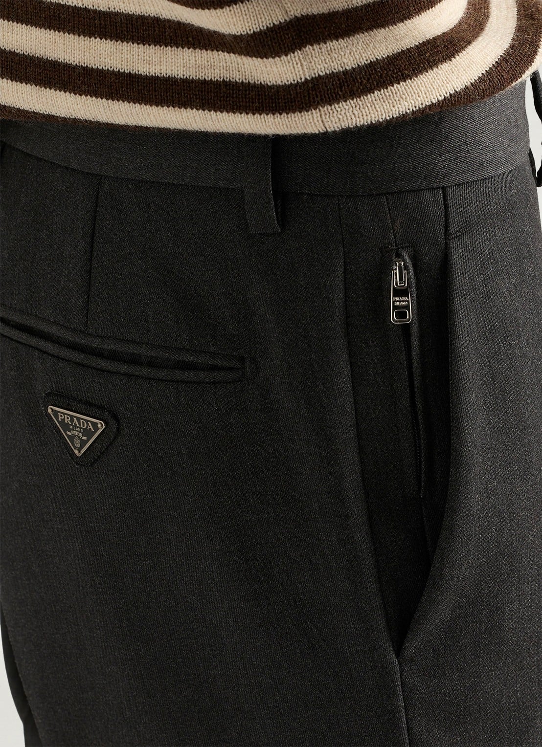 Prada Slim fit pantalon van scheerwol - detail 2 antraciet