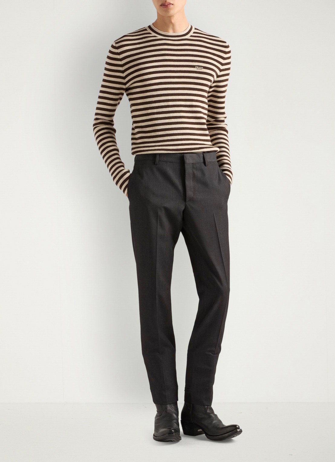 Prada Slim fit pantalon van scheerwol - voorkant 6 antraciet