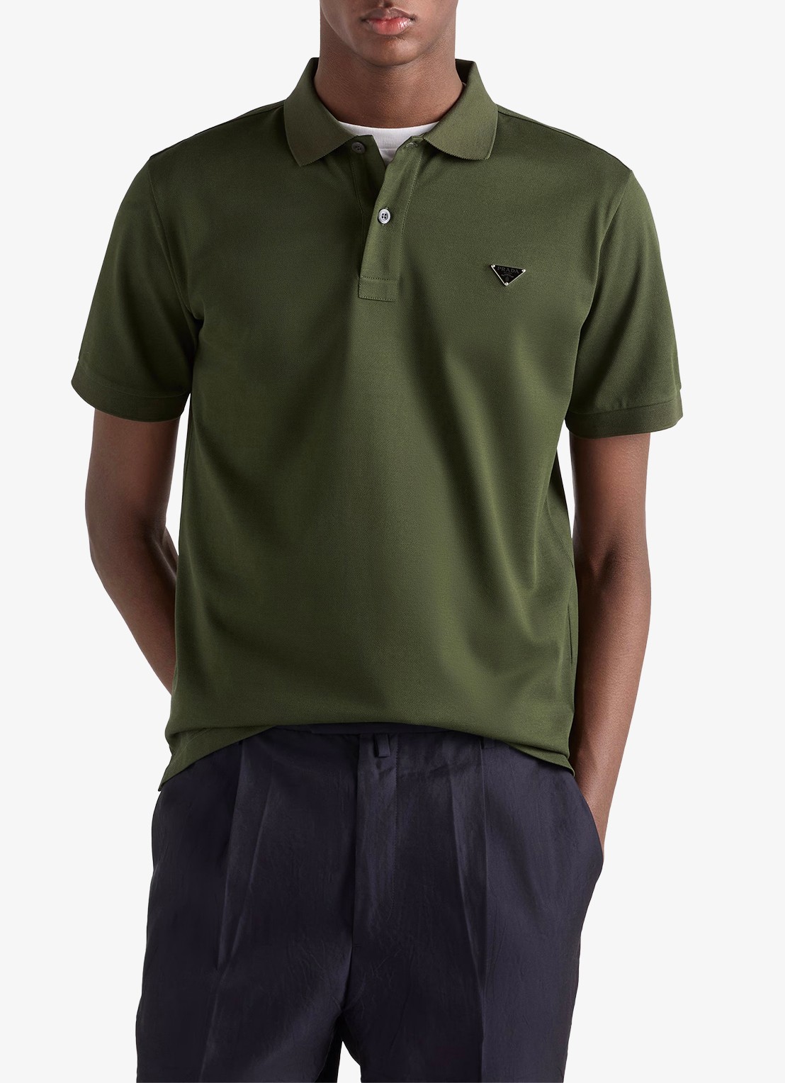 Prada Slim fit polo van piqué katoen met logo - detail groen