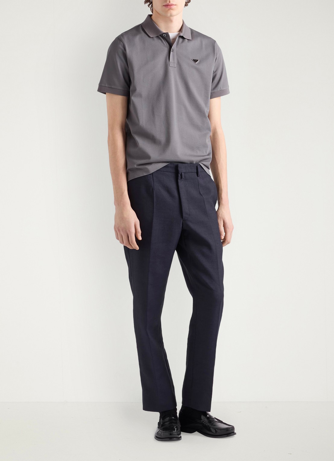 Prada Slim fit polo van piqué katoen met logo - voorkant 4 grijs