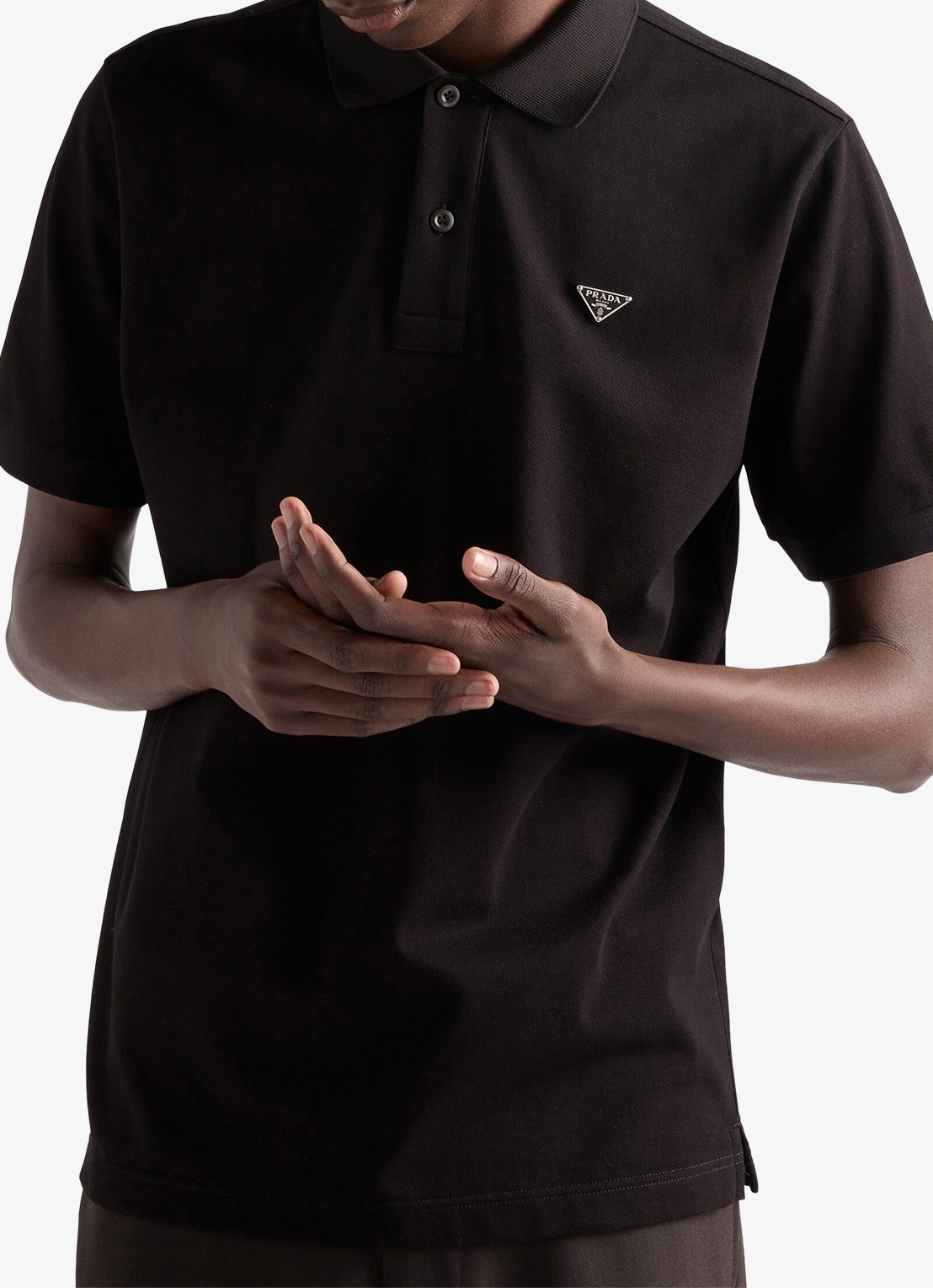 Prada Slim fit polo van piqué katoen met logo - detail 3 black