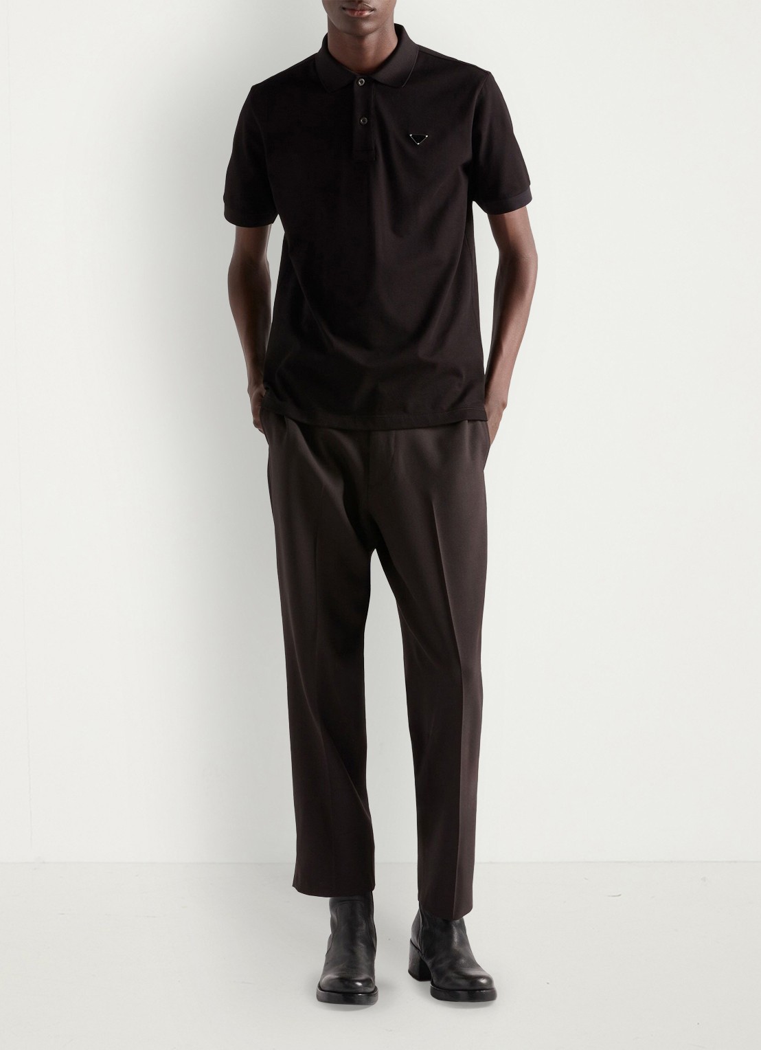 Prada Slim fit polo van piqué katoen met logo - voorkant 2 black