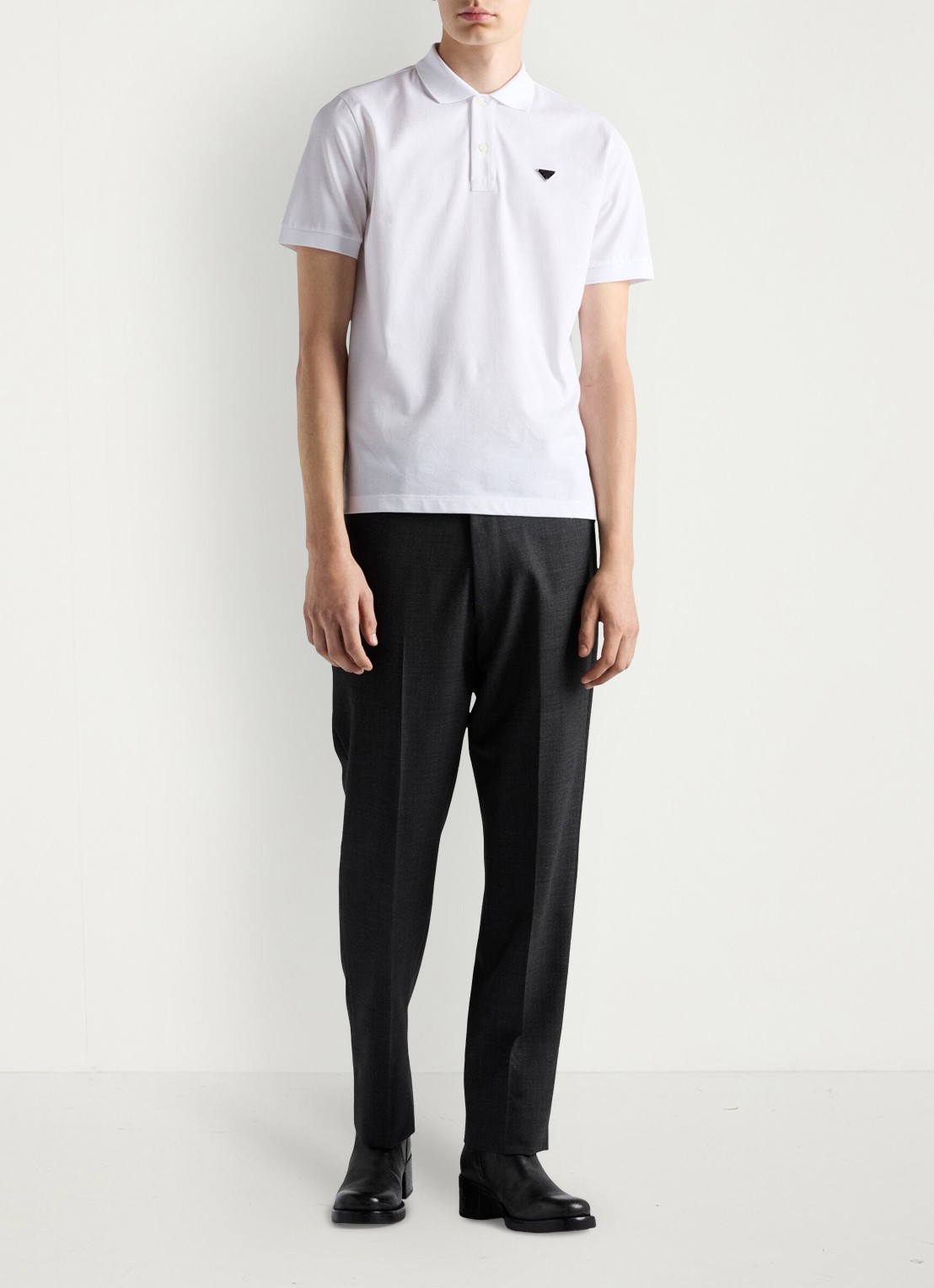 Prada Slim fit polo van piqué katoen met logo - voorkant 5 white