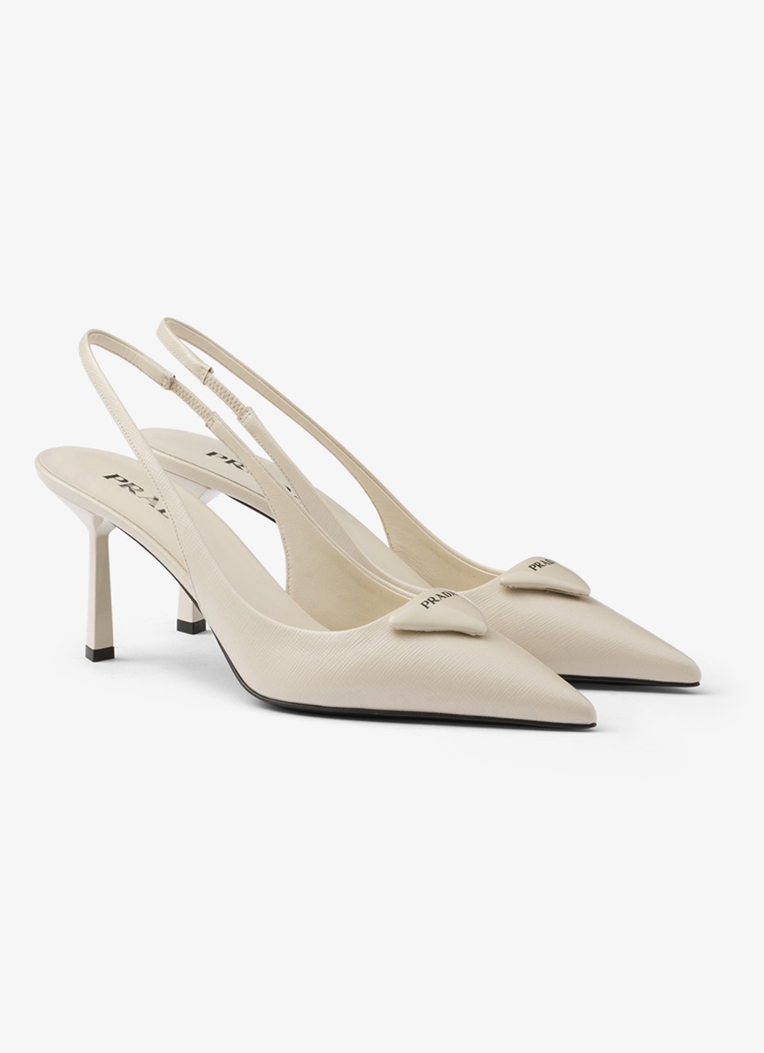 Prada Slingback van lakleer met logo - voorkant gebroken wit