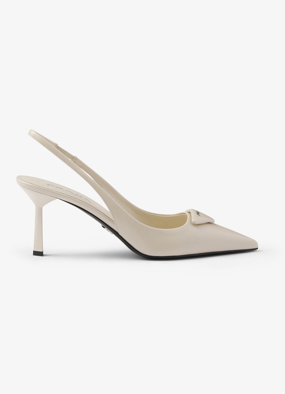 Prada Slingback van lakleer met logo - voorkant 2 gebroken wit