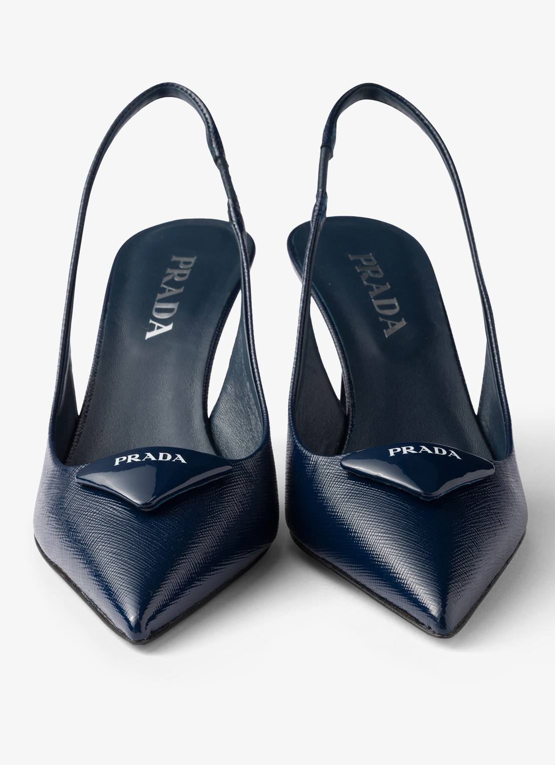 Prada Slingback van lakleer met logo - detail 4 donkerblauw