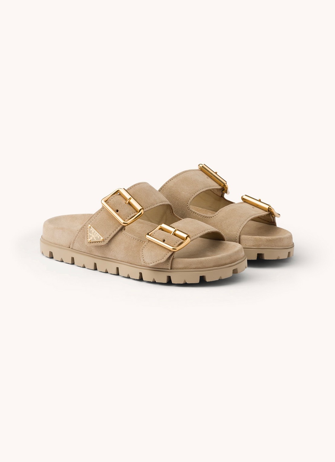 Prada Slipper van suède - voorkant 2 donkerbeige